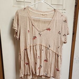 Rewind Tan Pink Short Sleeve Tiered Blouse
